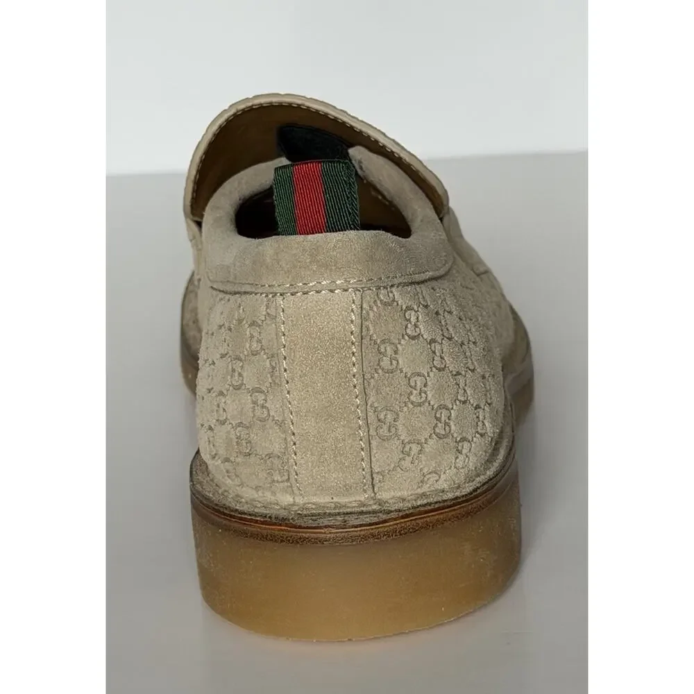Gucci Mens GG Monogram Suede Loafers Shoes Oatmeal 9.5 US (9 Gucci) 831289 NIB